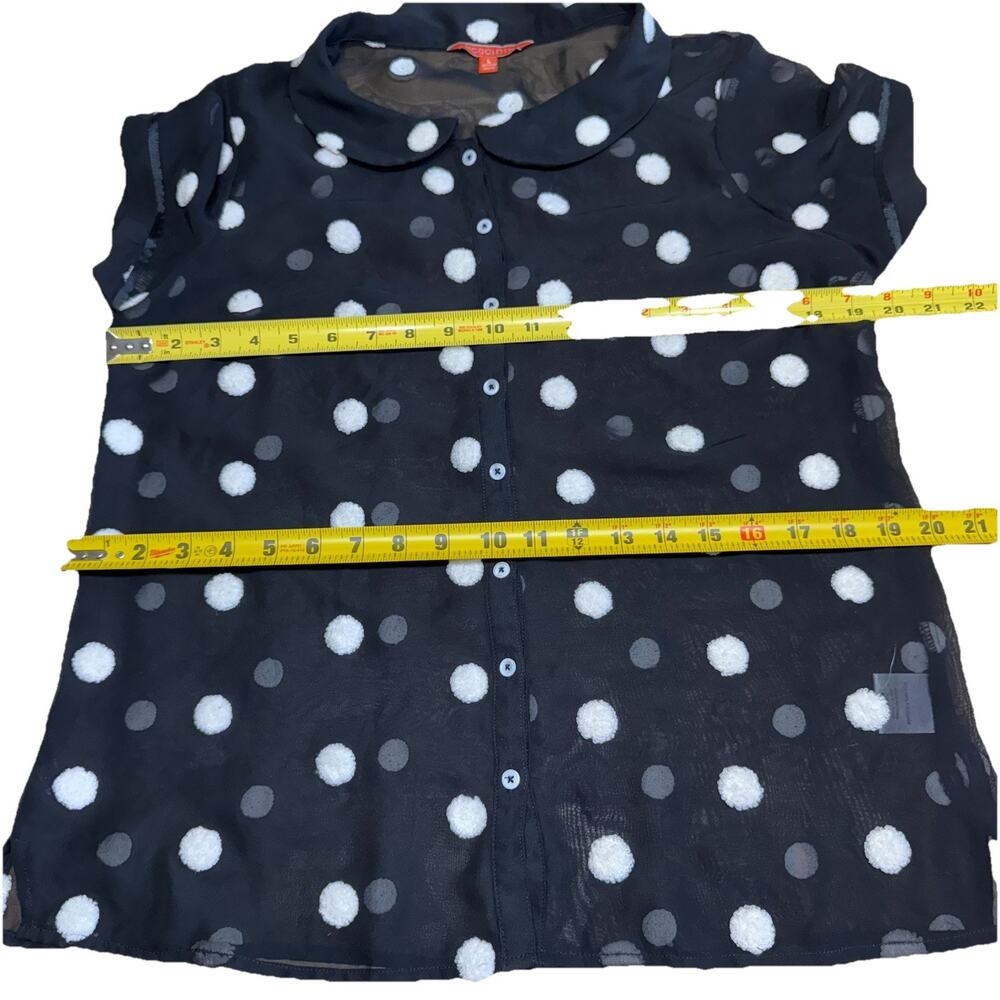 ModCloth Polyester Sheer Textured Button Up Shirt Polka Dot Black L Whimsigoth - Picture 8 of 10